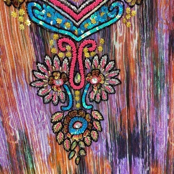 Lucky & Coco  Womens Size M Boho Beaded Colorful Statement Swim Coverup Tunic - Picture 5 of 9